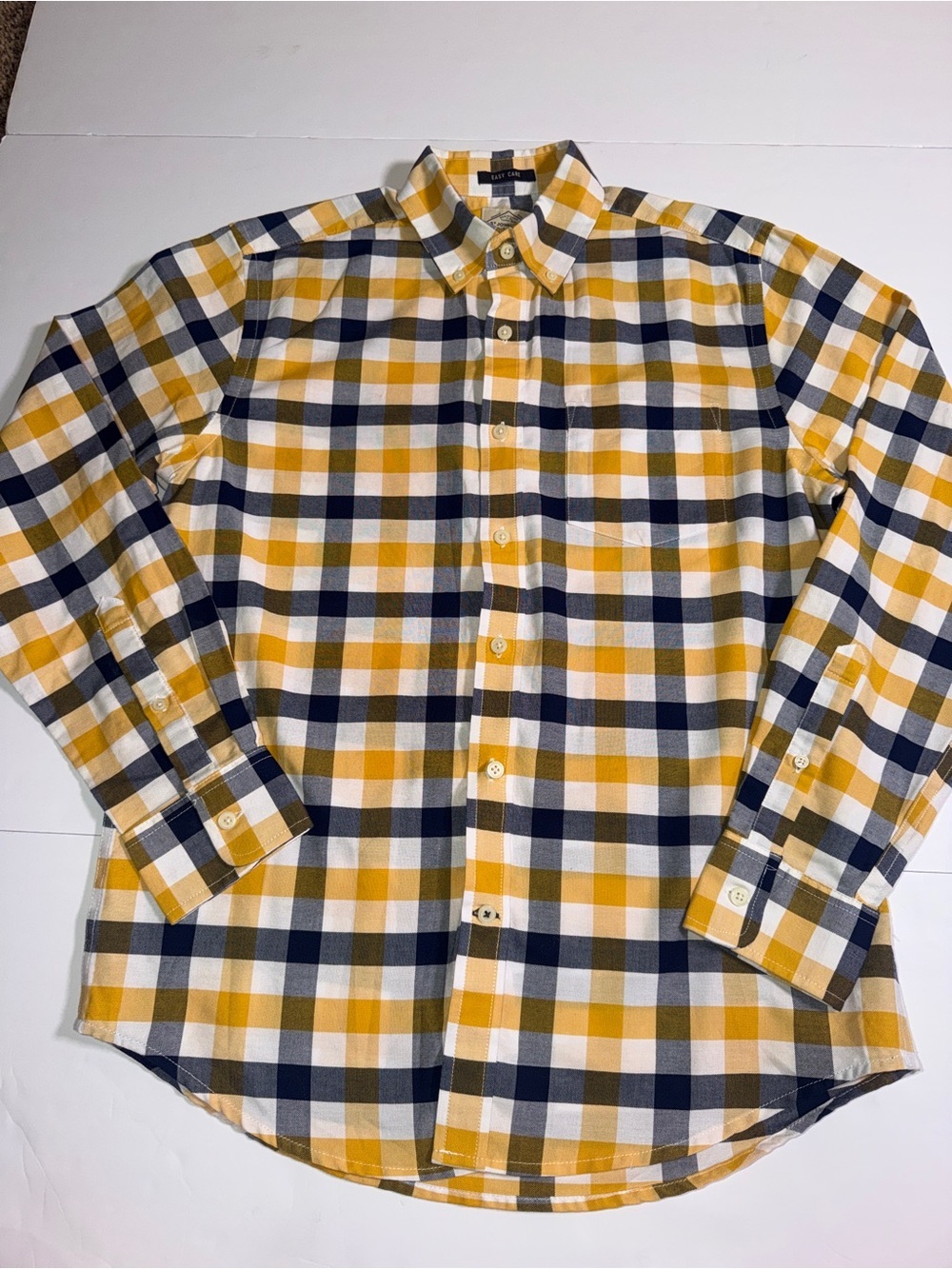 St John Bay Button-Down Plaid Shirt - Yellow & Navy Size Small